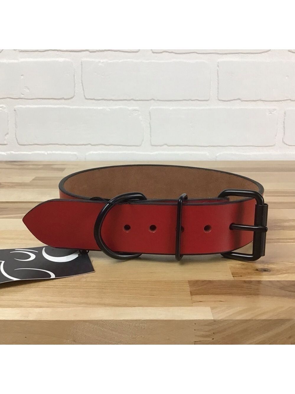 Madcow Red black genuine leather contemporary country vibe dog collar handmade